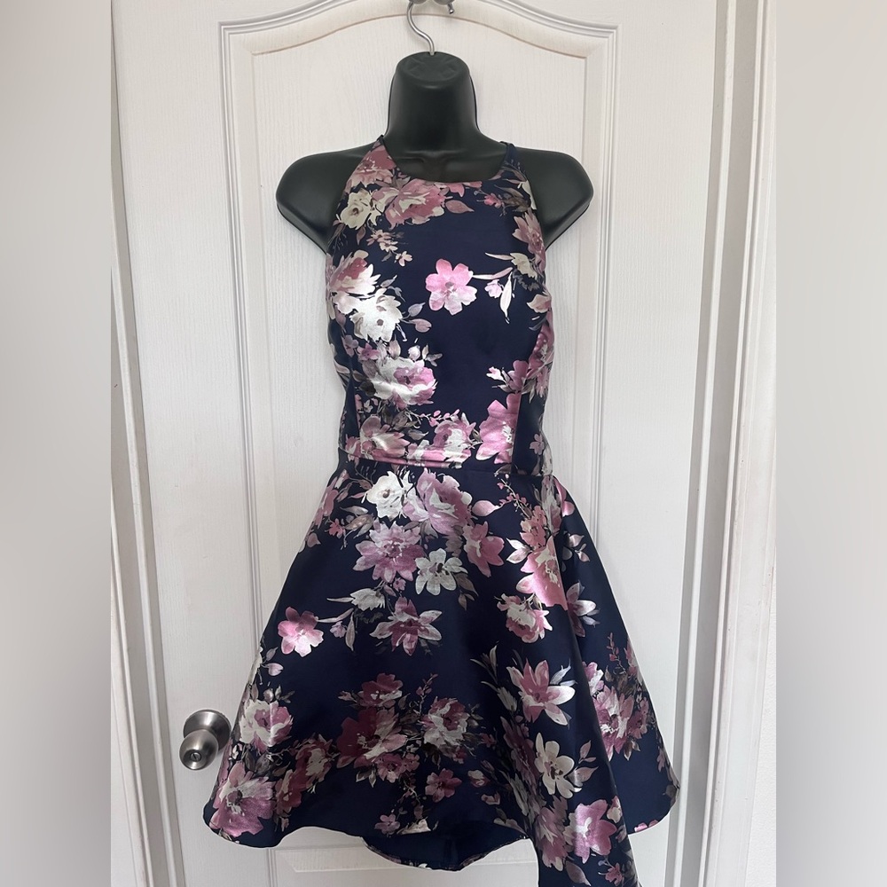 Floral short open back dress